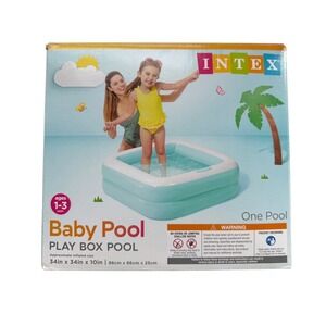 Intex Play Box Pool Baby Toddler 34x34x10 Teal Square Inflatable Padded Floor